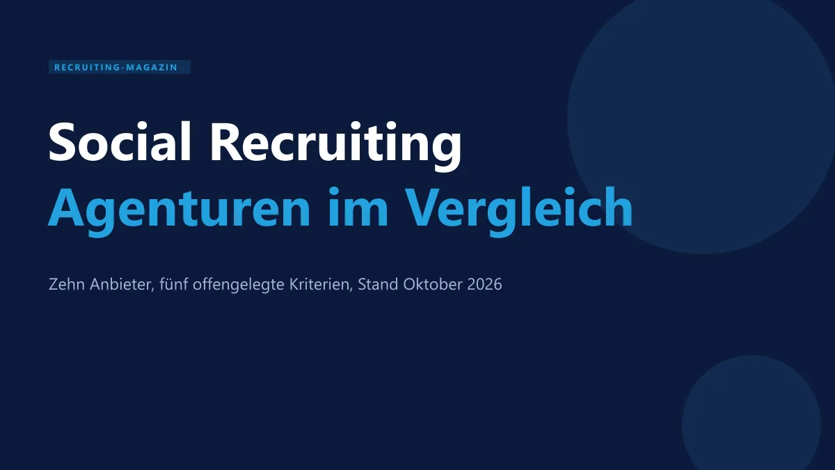 Social Recruiting Agenturen im Vergleich: Rangliste 2026 mit zehn Anbietern, Titelbild in SEOcruiting-Farben