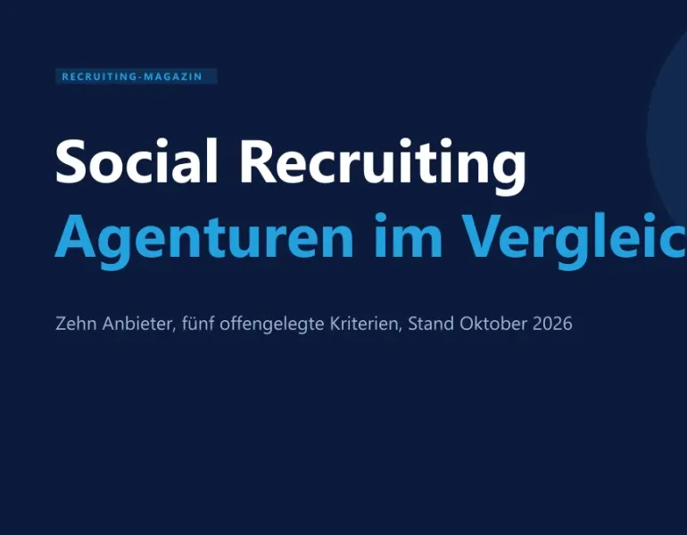 Social Recruiting Agenturen im Vergleich: Rangliste 2026 mit zehn Anbietern, Titelbild in SEOcruiting-Farben